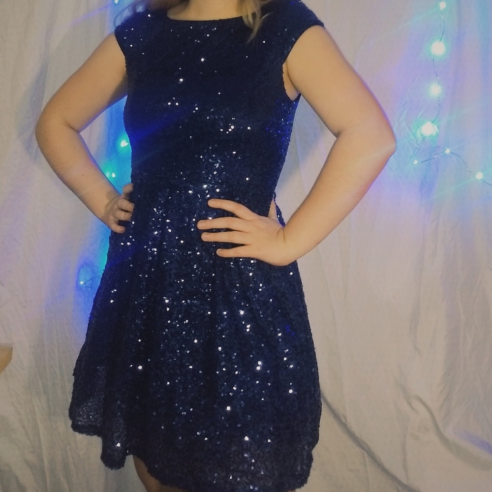 Navy Sequined Semiformal Dress
